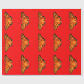 Papier Cadeau Papillon passion orange sur rouge (Plat)