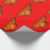 Papier Cadeau Papillon passion orange sur rouge (Coin)