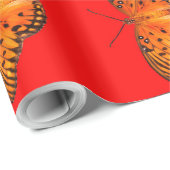 Papier Cadeau Papillon passion orange sur rouge (Coin rond)