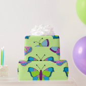Papier Cadeau Papillon patchwork sur fond vert