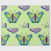 Papier Cadeau Papillon patchwork sur fond vert (Plat)