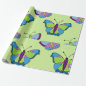 Papier Cadeau Papillon patchwork sur fond vert (Déroulé)
