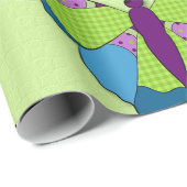 Papier Cadeau Papillon patchwork sur fond vert (Coin rond)