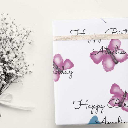 Papier Cadeau Papillon personnalisé Joyeux anniversaire
