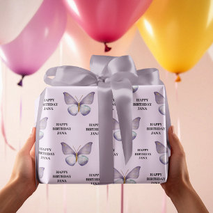 Papier Cadeau Papillon pourpre et Joyeux anniversaire