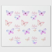Papier Cadeau Papillon premier anniversaire fille 1er rose viole (Plat)