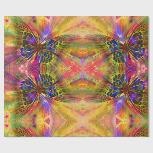 Papier Cadeau Papillon psychédélique et multicolore (Plat)