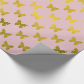 Papier Cadeau Papillon rose or Papillons Métallurgiques Faux Pap (Coin)