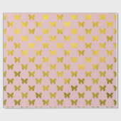 Papier Cadeau Papillon rose or Papillons Métallurgiques Faux Pap (Plat)