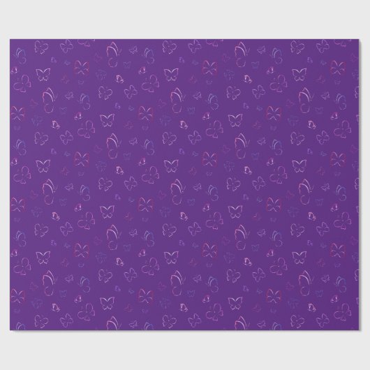 Papier Cadeau Papillon rose, violet et Motif bleu (Plat)