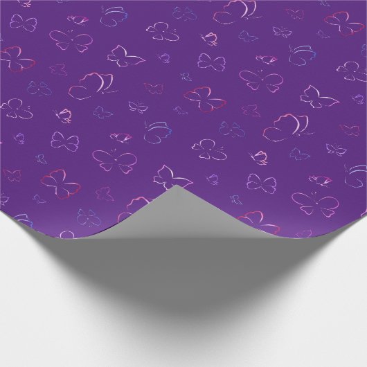 Papier Cadeau Papillon rose, violet et Motif bleu (Coin)