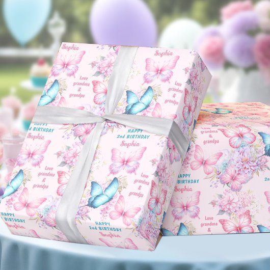 Papier Cadeau Papillon rose violet été Anniversaire Nom de la fi