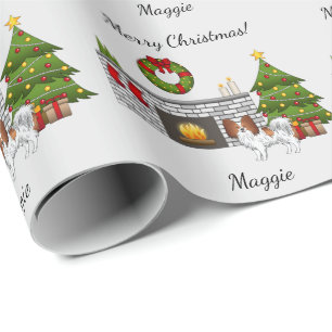 Papier Cadeau Papillon rouge et blanc dans une salle de Noël
