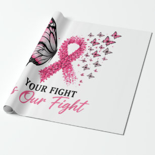 Papier Cadeau Papillon Ruban Rose de Sensibilisation au Cancer d