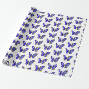 Papier Cadeau Papillon saphir à fleurs