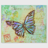 Papier Cadeau Papillon sarcelle et violet (Plat)
