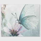 Papier Cadeau Papillon sarcelle menthe Fleurs pastel doux (Plat)