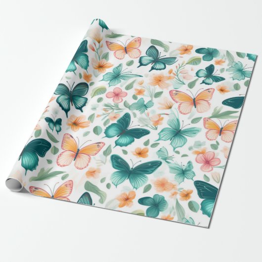Papier Cadeau Papillon serène et fleur (Déroulé)