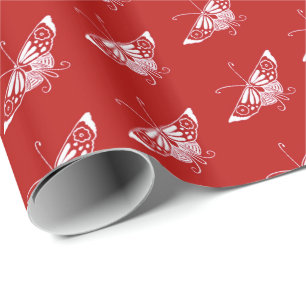 Papier Cadeau Papillon stylisé de Deco - rouge chinois