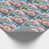 Papier Cadeau Papillon Sur Fleur Rose (Coin)