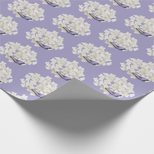 Papier Cadeau Papillon sur Hydrangée Blanche (Coin)