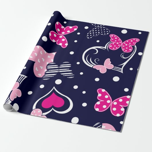 Papier Cadeau Papillon Valentine Coeur | Enveloppe cadeau Valent (Déroulé)