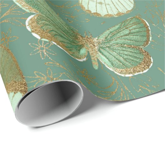 Papier Cadeau Papillon vert (Coin rond)