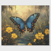 Papier Cadeau Papillon vintage et Fleurs jaunes Découpage (Plat)