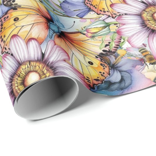 Papier Cadeau Papillons, abeilles, libellules Ladybugs (Coin rond)