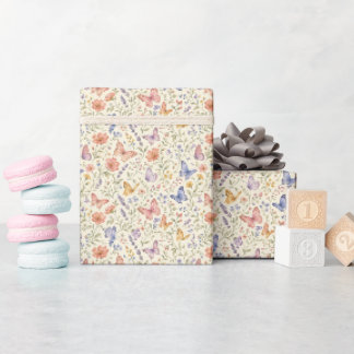 Papier Cadeau Papillons Aquarelle Florales Baby Shower Nuptial