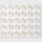 Papier Cadeau Papillons blanc rose mariage faveur merci (Plat)