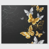 Papier Cadeau Papillons blancs et dorés (Plat)