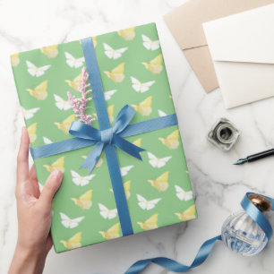 Papier Cadeau Papillons blancs et jaunes clairs Volant vert