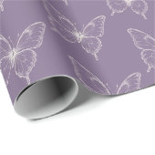 Papier Cadeau Papillons Blancs Violets Anniversaire (Coin rond)