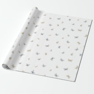 Papier Cadeau Papillons bleu et crème Faune du jardin