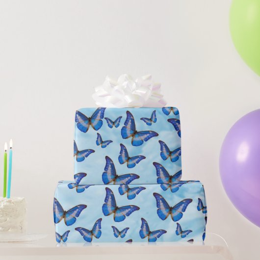 Papier Cadeau Papillons bleus (Cadeaux de fête)