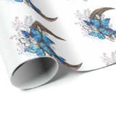 Papier Cadeau Papillons bleus sur croissant en bois (Coin rond)