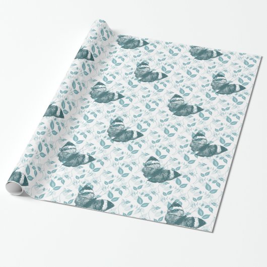 Papier Cadeau Papillons bleus turquoises (Déroulé)