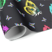 Papier Cadeau Papillons colorés Arrière - plan noir esthétique (Coin rond)