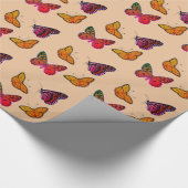 Papier Cadeau papillons colorés en pêche (Coin)