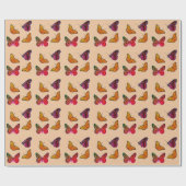 Papier Cadeau papillons colorés en pêche (Plat)