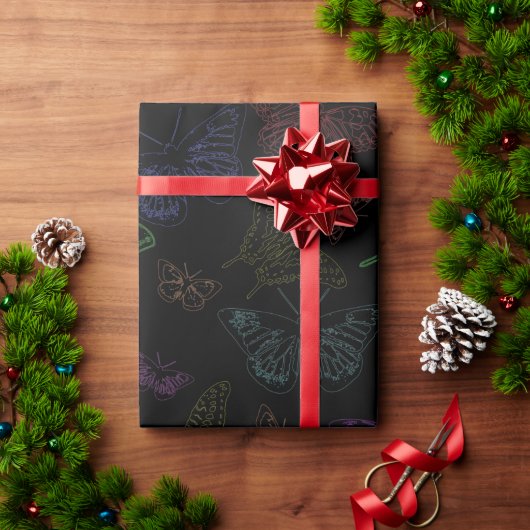 Papier Cadeau Papillons couleur noir et arc-en-ciel volants (Cadeau de vacances)