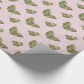 Papier Cadeau Papillons de bijou d'or sur pâle - rose (Coin)