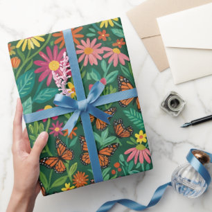 Papier Cadeau Papillons de marguerites abstraits