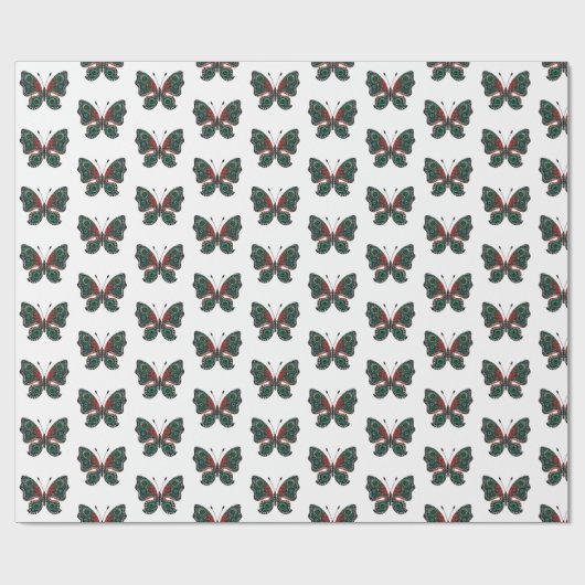 Papier Cadeau Papillons de Noël (Plat)