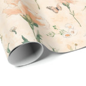 Papier Cadeau Papillons de pêche Fleurs de douche de mariée (Coin rond)