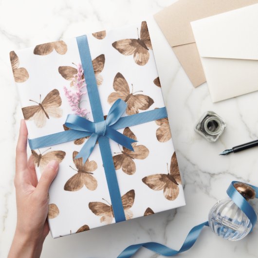 Papier Cadeau Papillons de printemps Brown blancs Anniversaire (Cadeaux)
