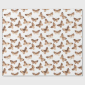 Papier Cadeau Papillons de printemps Brown blancs Anniversaire (Plat)