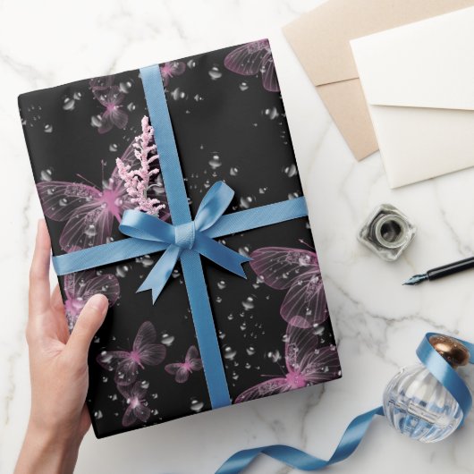 Papier Cadeau Papillons et bulles roses (Cadeaux)