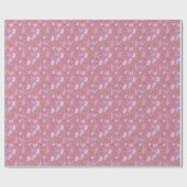 Papier Cadeau Papillons et champignons sur rose pourpre (Plat)